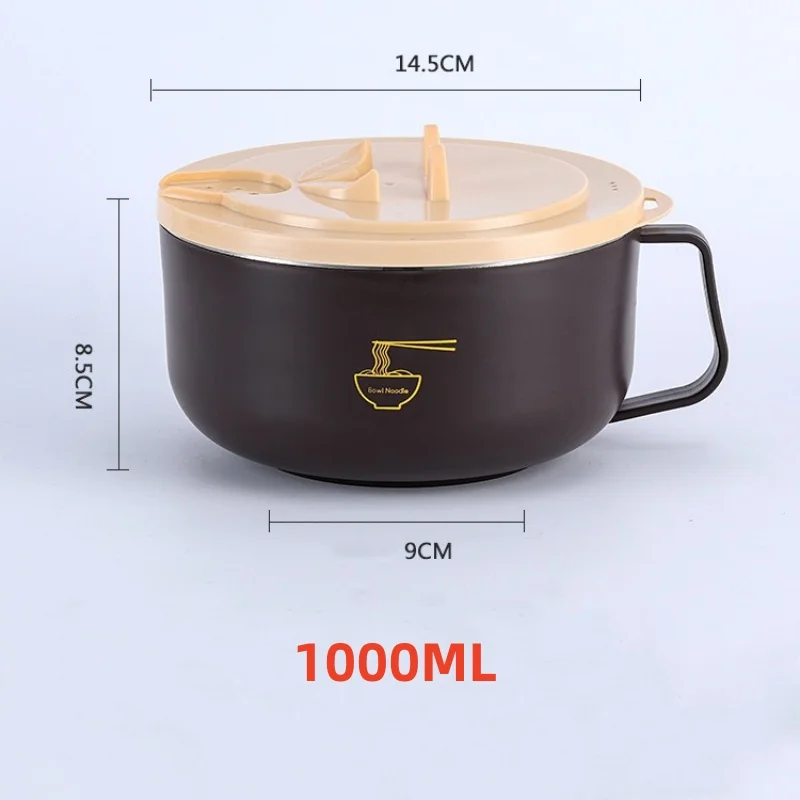 Copo Para Ramen (marrom, 1000ml) Em Aço Inoxidável 304 Com Tampa Resistente Ao Calor