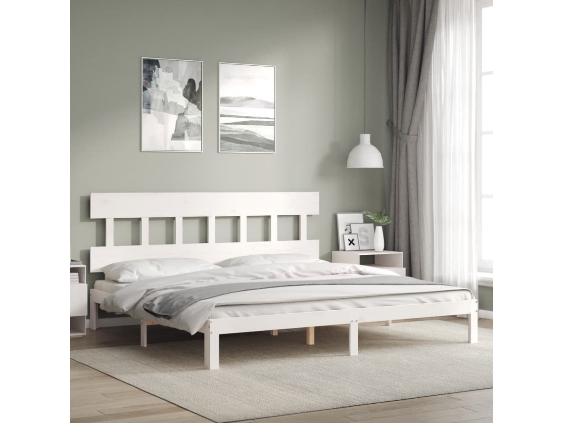 Cama Sem Colchão 200x200 Cm Madeira De Pinho Maciça Branco