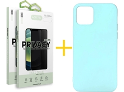 Capa + 2 Películas de Vidro Anti-Spy iPhone 13 ACCETEL Silicone Líquido Verde-Àgua