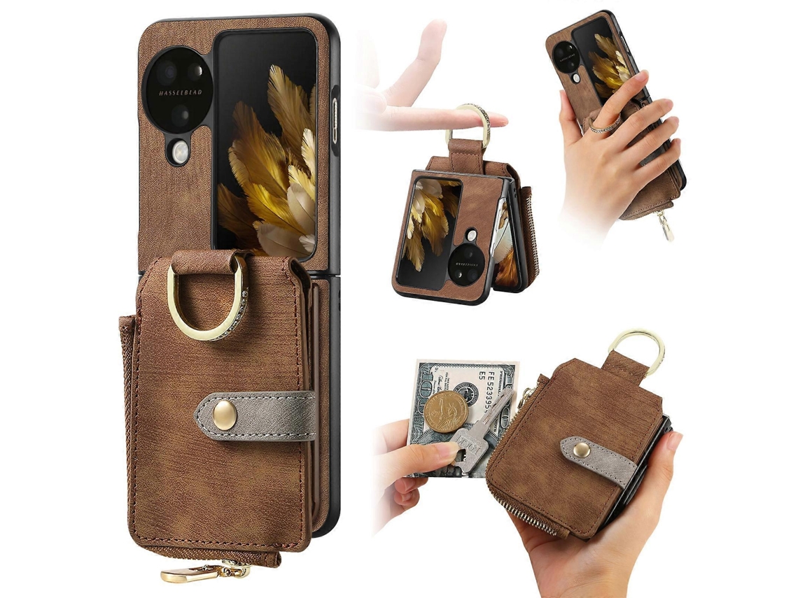 Capa Tipo Carteira Com Anel E Vários Cartões Retrô Com Toque De Pele Para Oppo Find N3