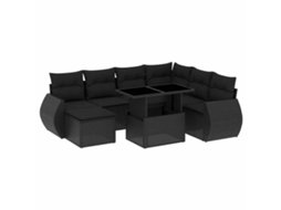 Conjunto de 8 Sofás de Jardim com Almofadões Vime Pe Preto MAISON EXCLUSIVE (8 pcs)