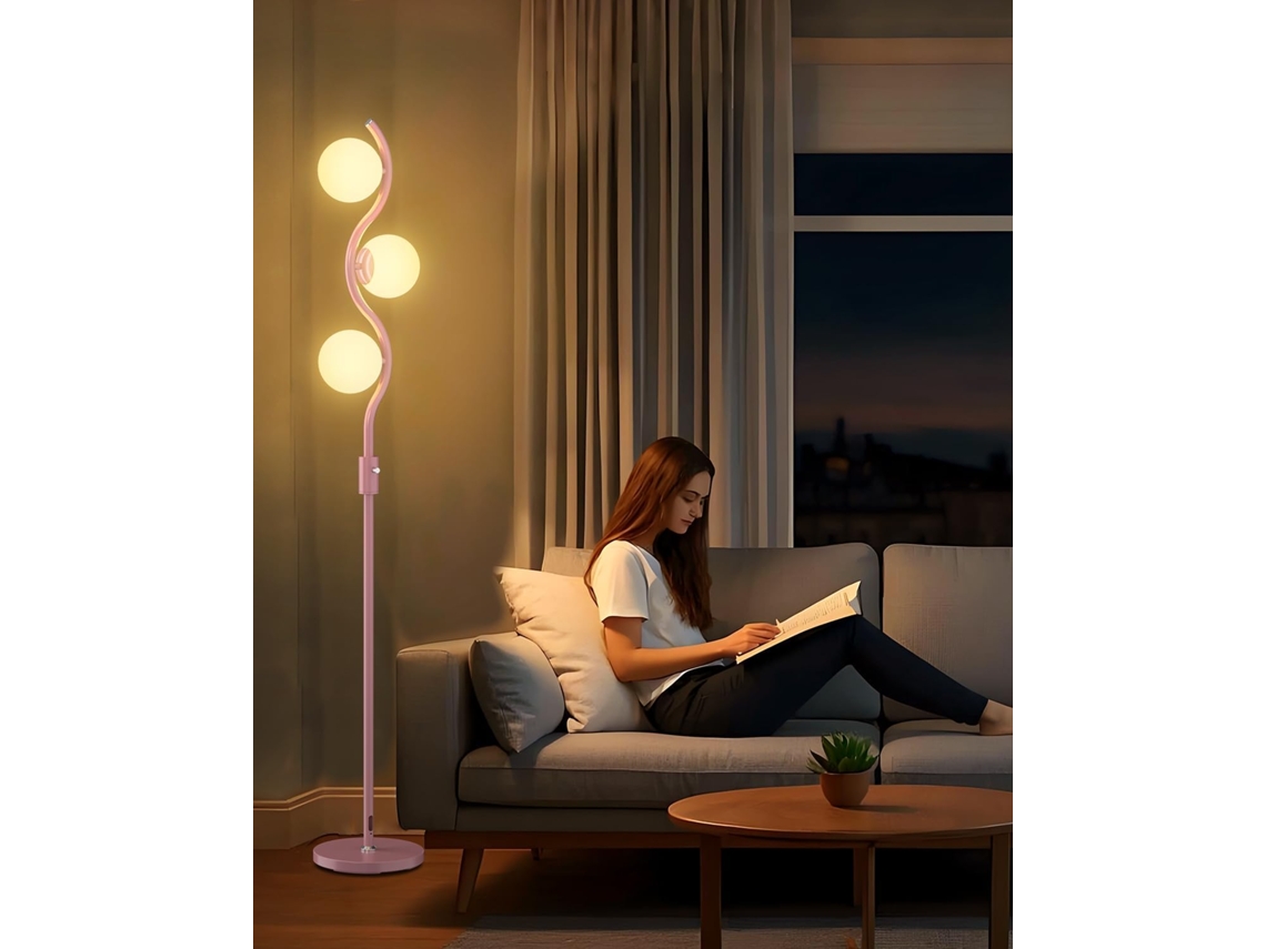 Luminária De Chão Rosa 152, 4cm 60 Polegadas Com Intensidade Regulável, Luminária De Chão Moderna Com 3 Lâmpadas Globo