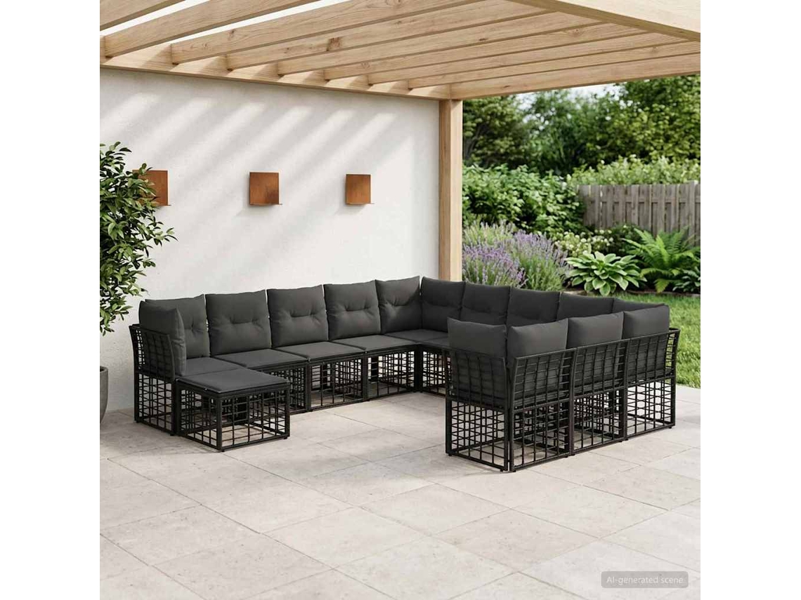 Vidaxl Conjunto de Sofás para Exterior 12 Pcs Preto e Cinza Escuro