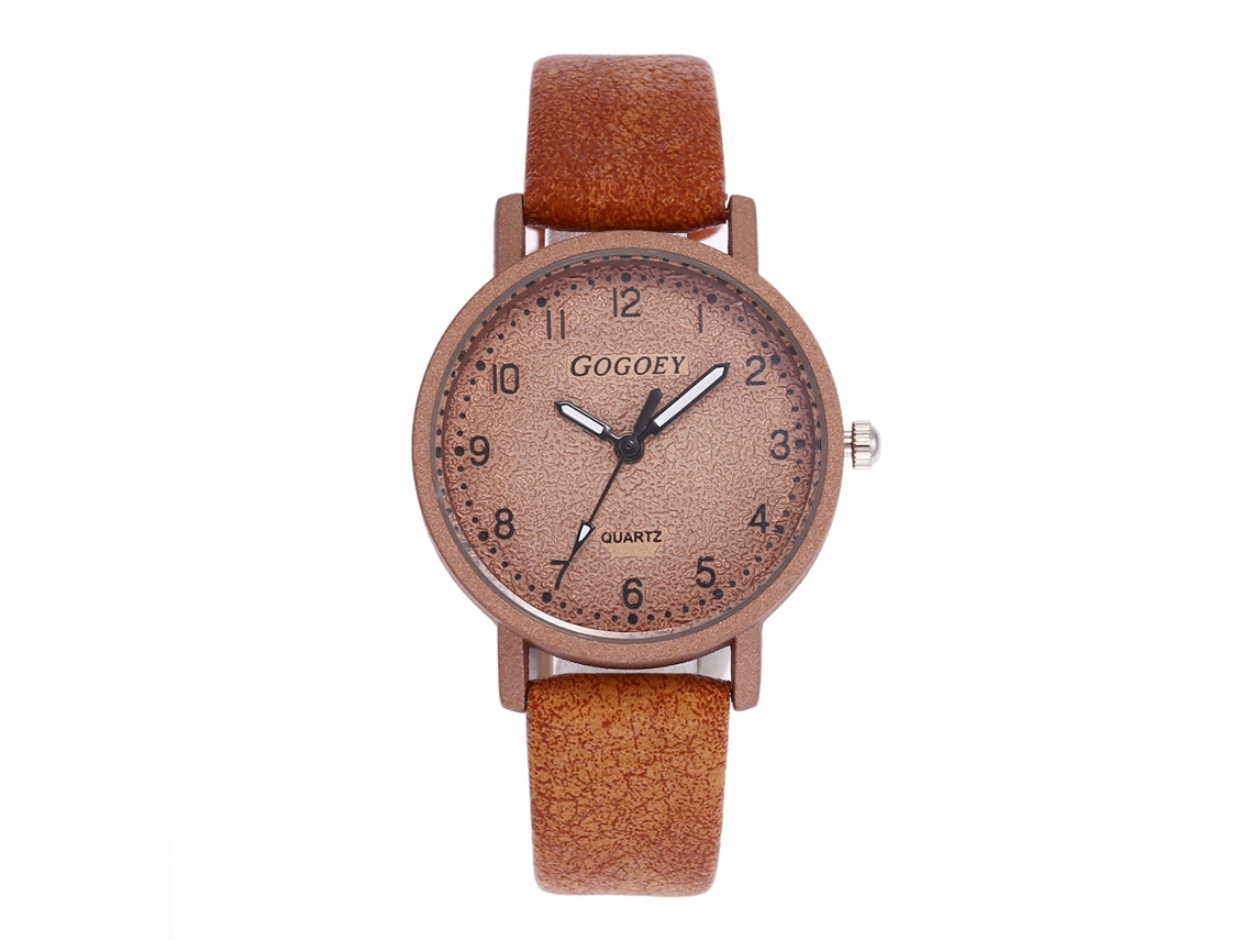 Relógio de Pulso Feminino de Moda com Pulseira de Couro Pu e Mostrador Numérico Simples Marrom