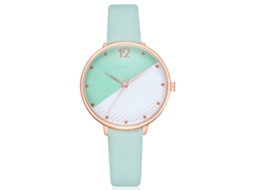 Relógio Feminino de Moda Casual com Pulseira de Pu Analógico Quartzo Dial Redondo Verde