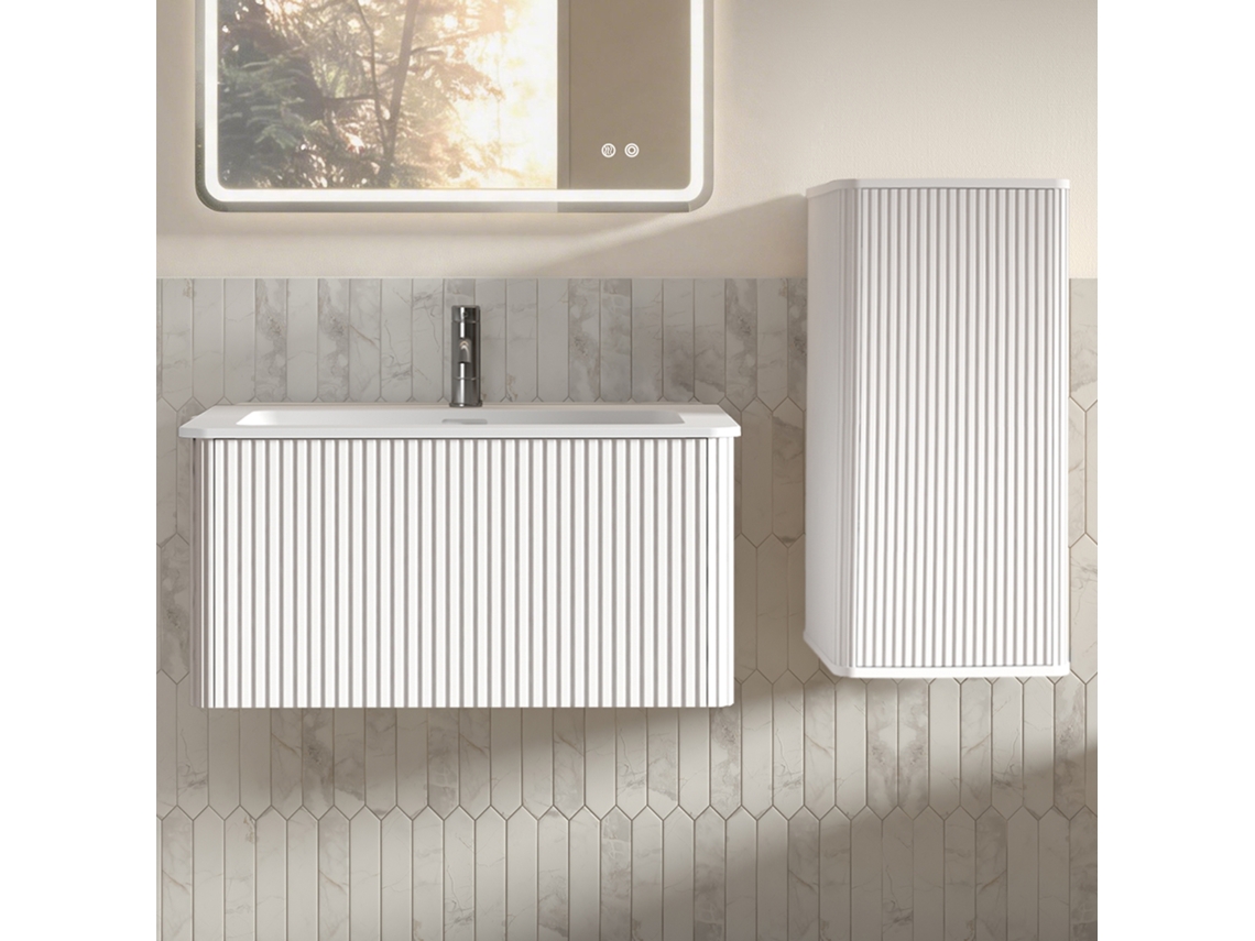 Móvel De Banheiro Com Cuba De 80 Cm E Armário Lateral Branco.