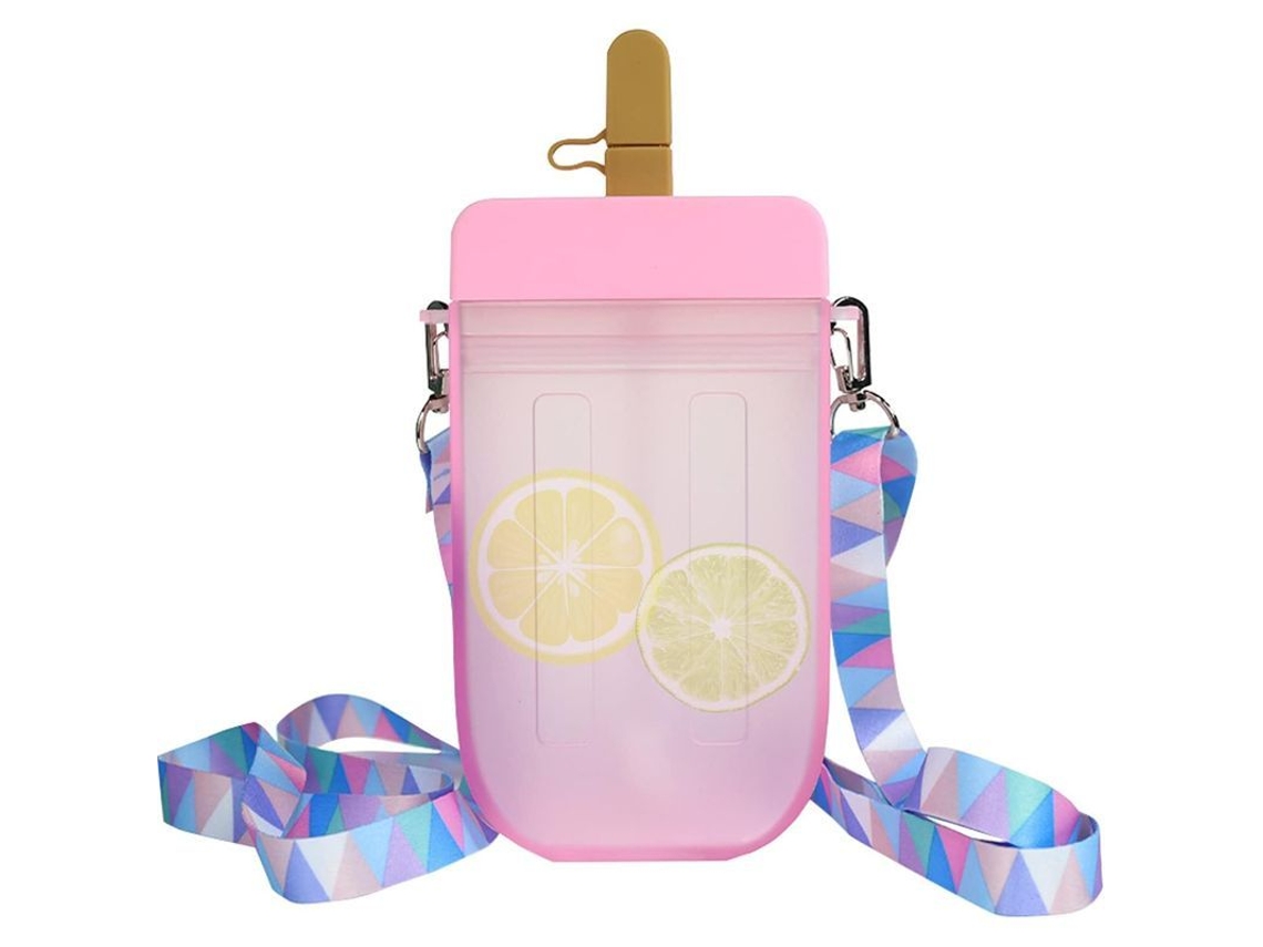 Garrafa Rebe-Água Linjou Com Canudo 300ml Sorvete Formato Resistente a Vazamentos para Camping e Viagens Cor Rosa
