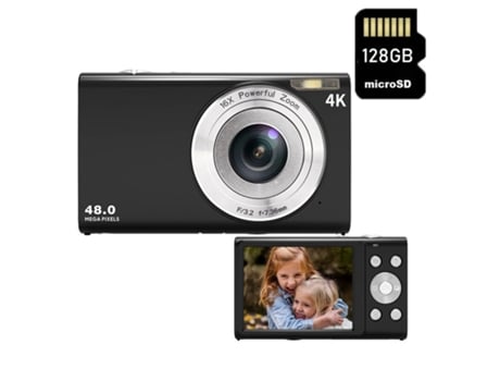 Câmera Compacta Digital KLACK Dc402Af 48Mp Resolução 4K 2 8 Polegadas Tela 128Gb Preto
