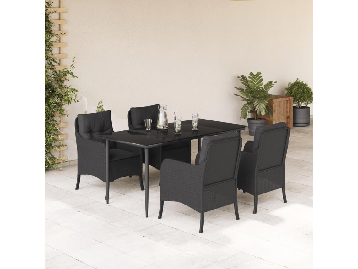 Vidaxl 5 Pcs Conjunto De Jantar P/ Jardim C/ Almofadões Vime Pe Preto