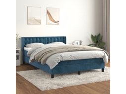 Cama Com Molas/colchão 140x190 Cm Veludo Azul-escuro