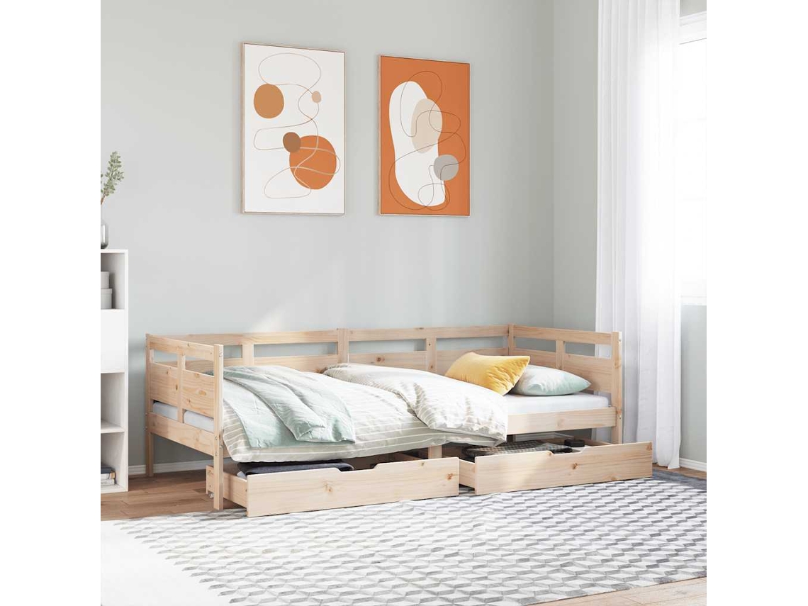 Sofá-cama com gavetas 90x190 cm madeira de pinho maciça