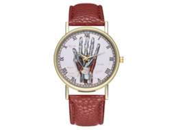 Relógio de quartzo unissex casual com pulseira redonda de couro PU e mostrador marrom.