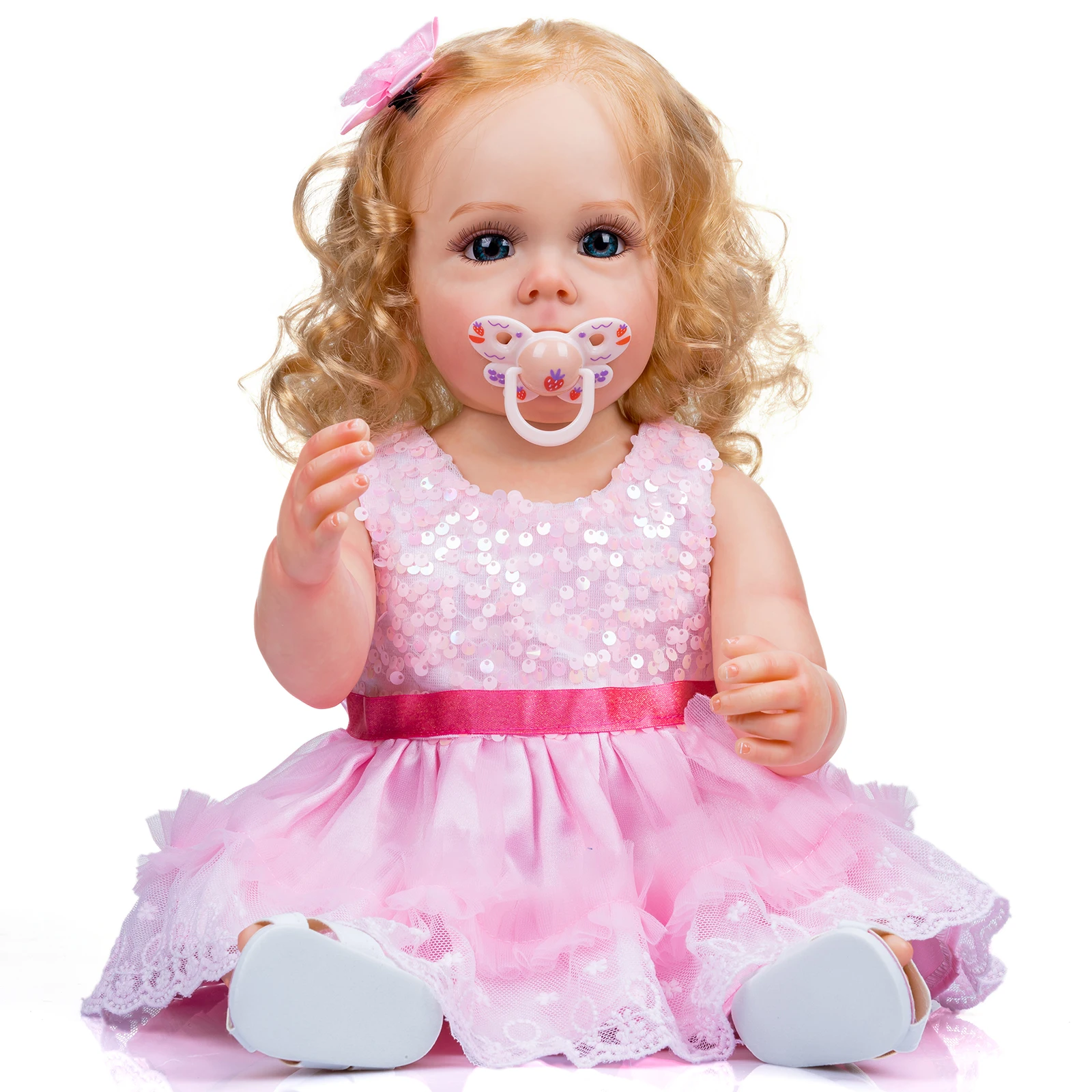 ( Rosa ) 55 Cm, Modelo De Boneca De Silicone Feminino Com Pintura Artesanal, Princesa Infantil, Brinquedo Impermeável