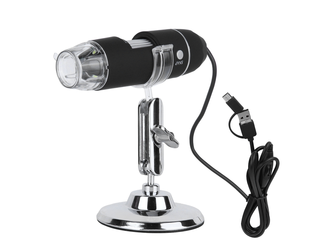 Microscópio USB Digital 1000x, 8LED, 640x480p, com Suporte para Android/Windows/Mac | S/MARCA