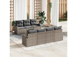 Vidaxl Conjunto De Sofá De Jardim 8 Unid. Cinzeto Vime Pe