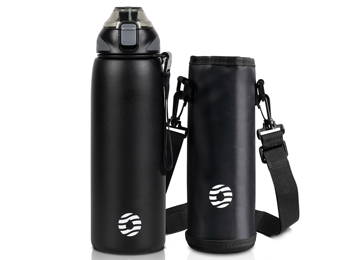 (preta) Garrafa De Água Esportiva De 1 Litro, Garrafa Térmica De Aço Inoxidável, Adequada Para Bebidas Quentes E Frias.