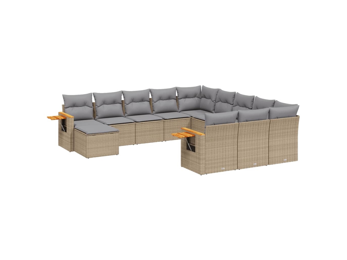 Conjunto de 11 Sofás de Jardim com Almofadões Vime Pe Bege MAISON EXCLUSIVE