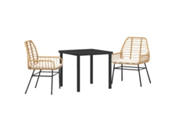 Conjunto 3 De Jantar Para Jardim Vidaxl Castanho Vime Pe