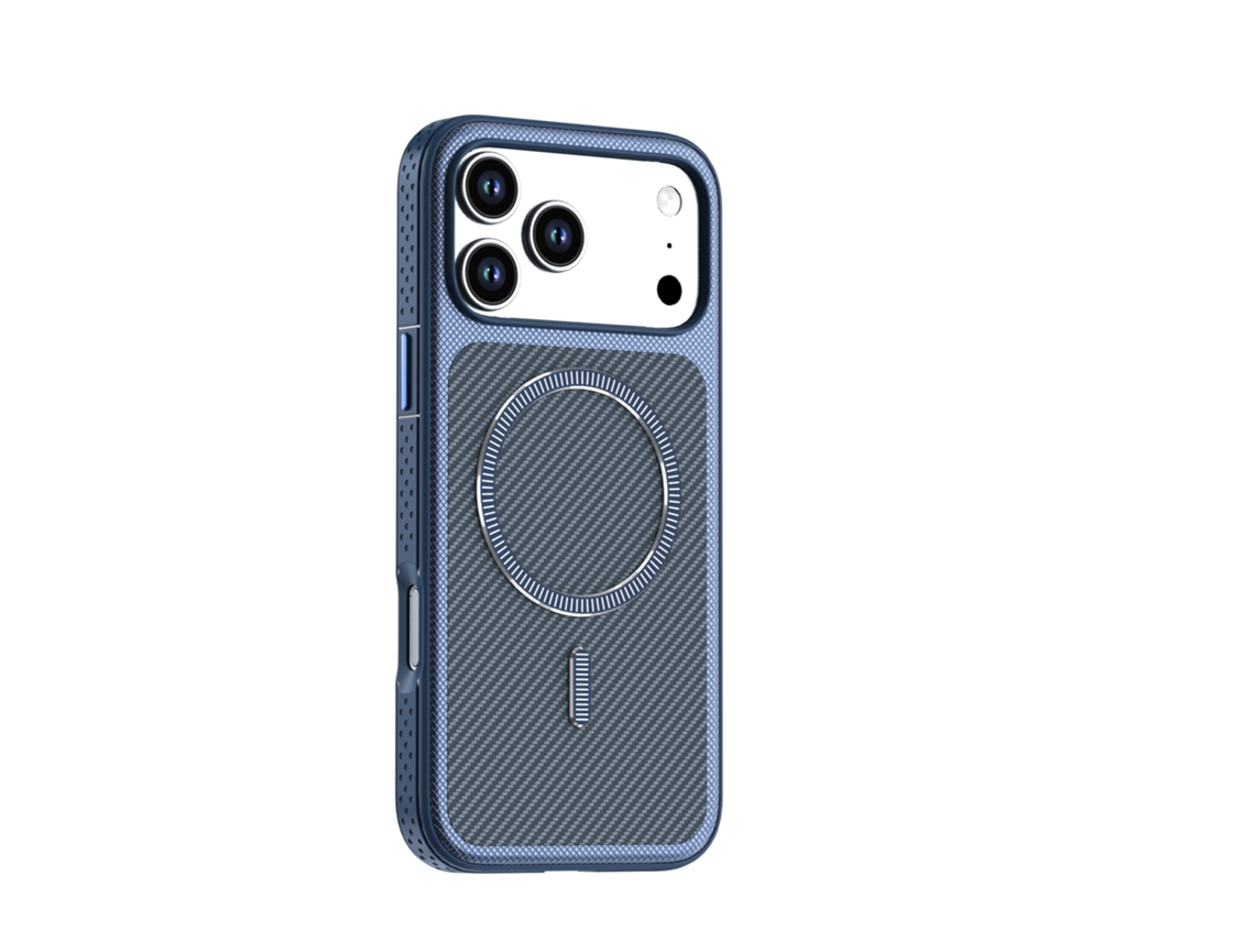 Capa Magnética Para Iphone 18 Pro Max Celular Com Textura De Fibra De Carbono (azul)