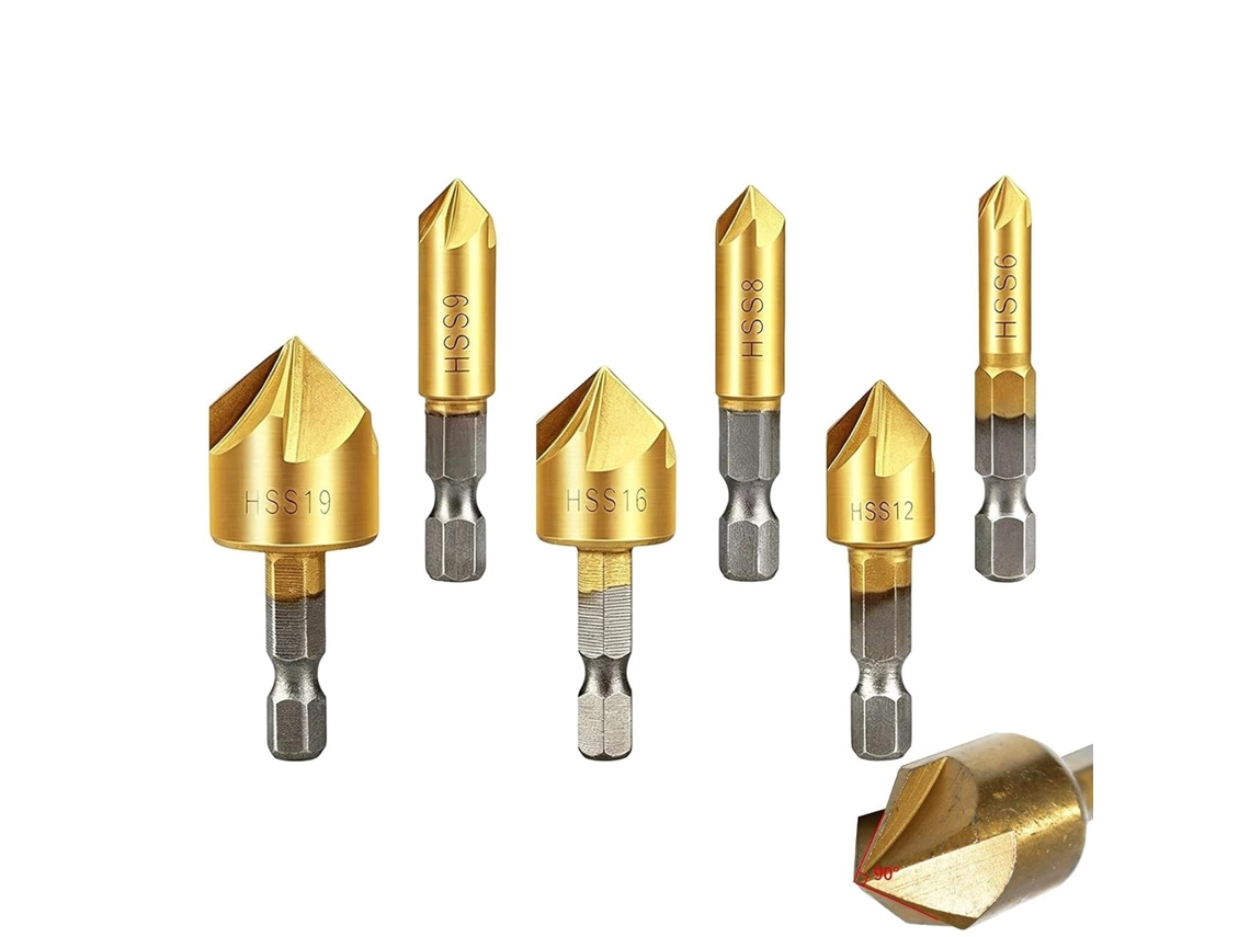 Fresa De Bisel Puro, Haste Hexagonal De 6,35 A 19,05 Mm, 90°