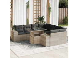 Vidaxl 9 Pcs Conj. Sofás Jardim Com Almofadões Vime Pe Cinzento-claro