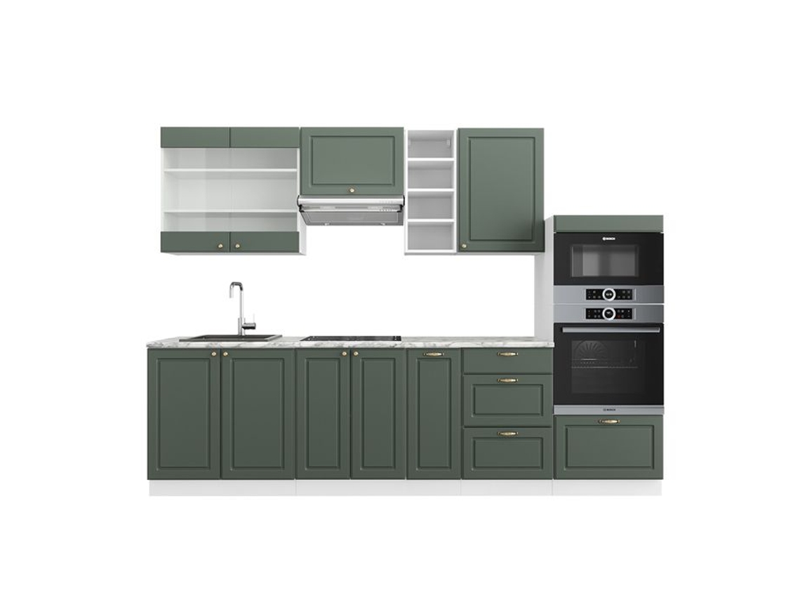 Cozinha Fame-Line, 280 cm sem bancada, Verde-Dourado Landhaus/Branco, Vicco
