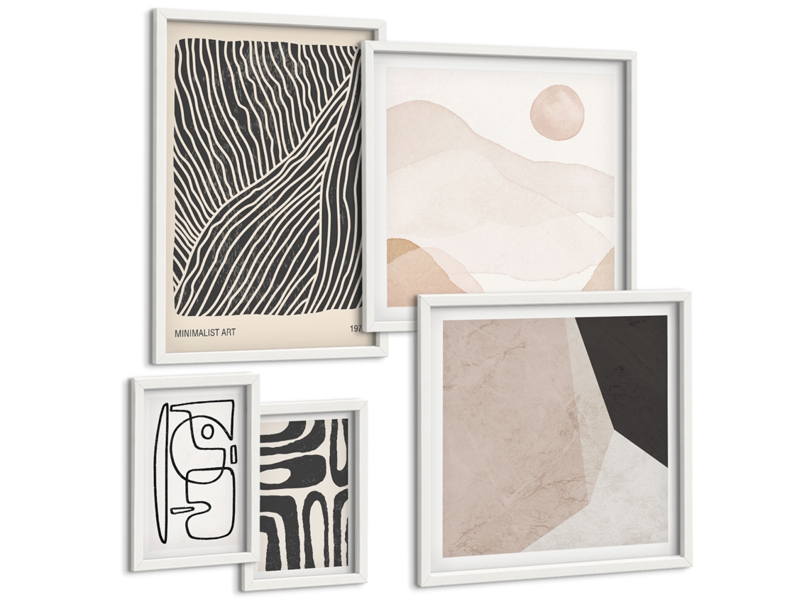 Pinturas Murais Modernas Natureza Japonesa, Cultura, Japandi Moldura Branca Quadros Para A Sala De Estar Espelharte (conjunto De 5 Imagens)