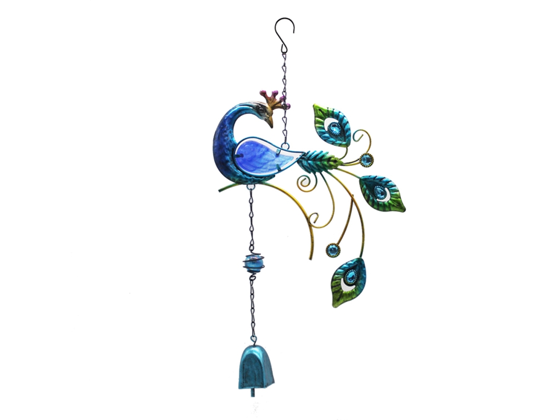 Sino de Metal Creativo Pavão Azul para Decoração de Jardim