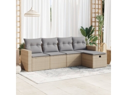 5 Pcs Conjunto De Sofás P/ Jardimconjuntos Relax Jardimconjunto De Jantar Com Almofadões Vime Pe Bege Cfw520039 Lovely Home