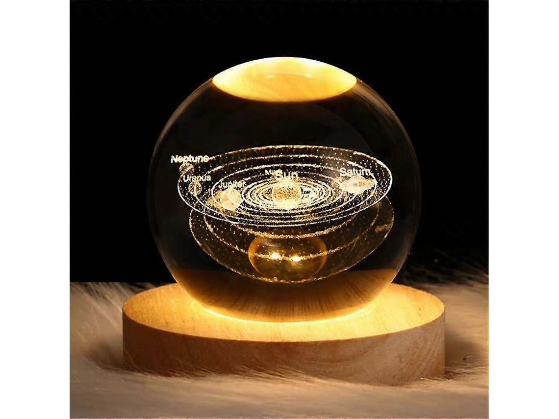 Luz De Noite Com Bola De Cristal 3d Sistema Solar Galáxia Saturno Planetas Gravura A Laser Com Base Presente De Natal Sistema Solar