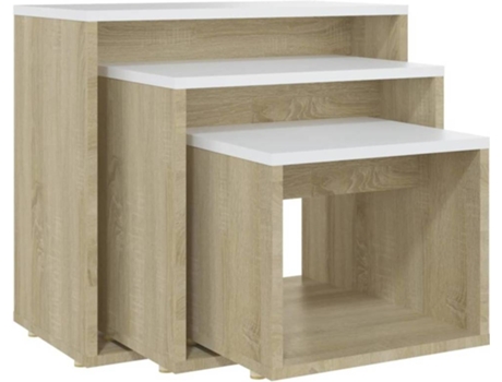 Mesas de encastrar 3 pcs contraplacado branco/carvalho sonoma