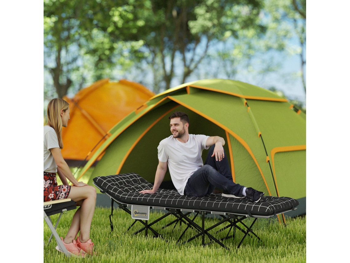 Folding Camping Bed, Camp Bed With Mattress, Ergonomic, Metal Frame, Black
