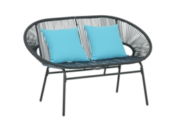 Banco de 2 lugares em metal e corda de resina, com 2 almofadas, 132x72x83 cm preto S/MARCA
