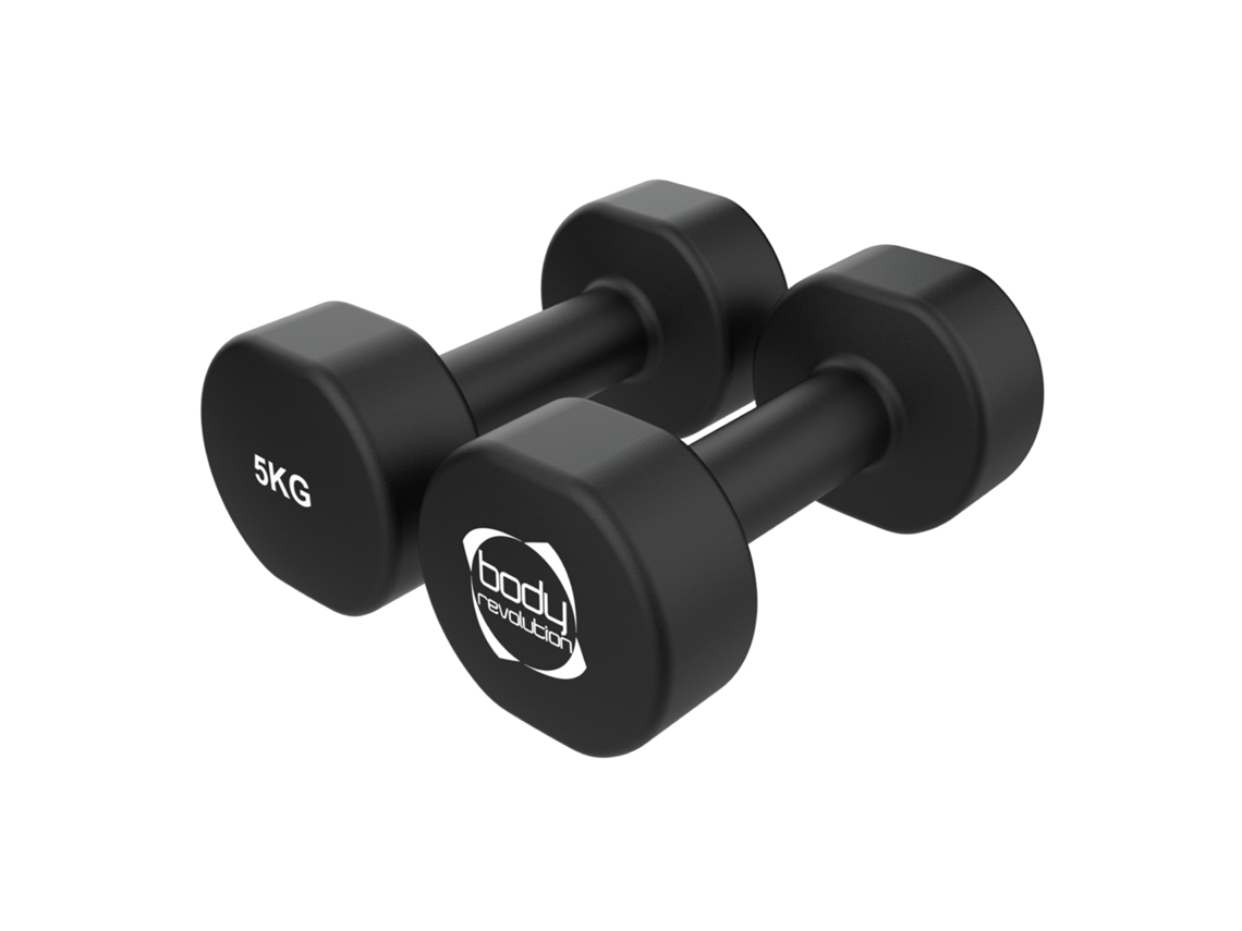Par De Halteres Neoprene 2 X 5kg Pesos De Mão Ferro Fundido Revestido Base Plana Hexagonal Antiderrapante Para Ginásio E