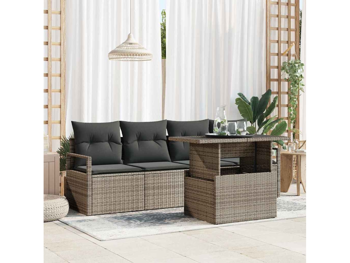 Vidaxl Conjunto De Sofá De Jardim 5 Pcs Cinzeto Vime Pe