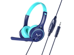 Auscultadores Estéreo Universal Leve Slamento de Ruído Design Ergonômico com Fio de 3,5 Mm Azul Ciano