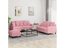 Vidaxl 3 Pcs Conjunto De Sofás Com Almofadões Veludo Rosa
