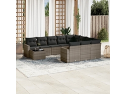 Vidaxl 11 Pcs Conjunto Sofás De Jardim C/ Almofadões Vime Pe Cinzento