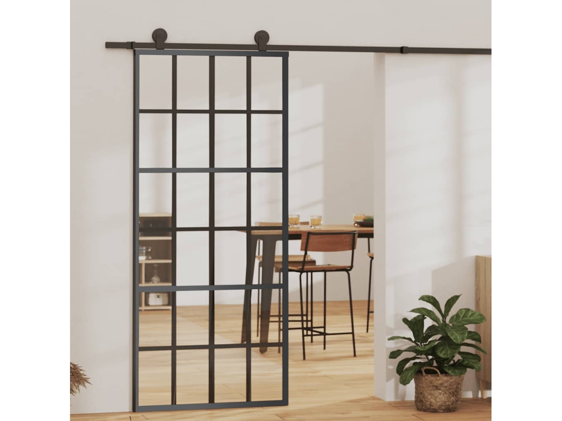 Vidaxl Porta Deslizante Em Vidro Esg E Alumínio 90x205 Cm Preto