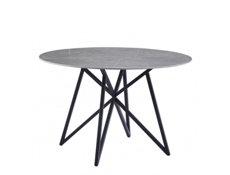 Mesa de Jantar Claudine Cinza 133X133X76 Cm Tampo Redondo Pedra Sinterizada Padrão Mármore Pés de Metal CASA VITAL