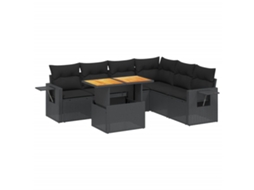 Conjunto de 7 Sofás para Jardim com Almofadões Vime Pe Preto MAISON EXCLUSIVE (7 pcs)