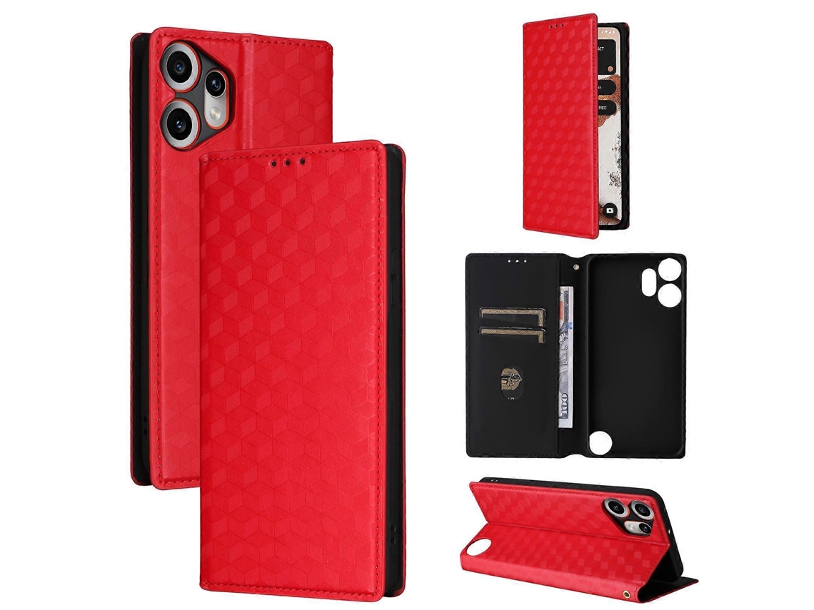 Capa De Couro Com Textura De Grade Cúbica Para Celular, Modelo Flip, Da Nothing Cmf Phone 2 Pro.