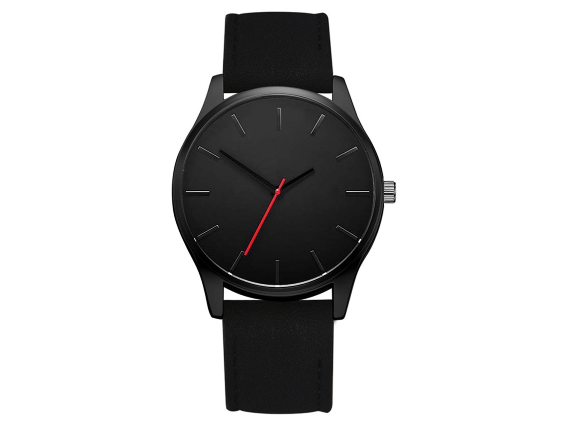Relógio de Pulso Casual de Quartzo com Pulseira Pu Simples e Moderno (preto)