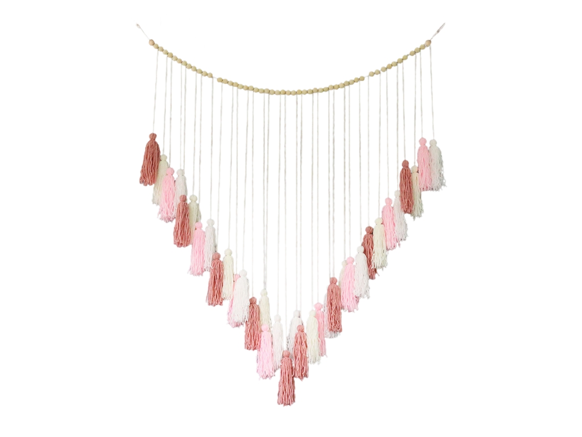 Tapestry de Tecido com Tassel de Contas de Madeira para Decoração