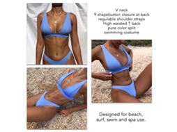 Maiô Listrado V neck Alto Regulável Azul Praia XL