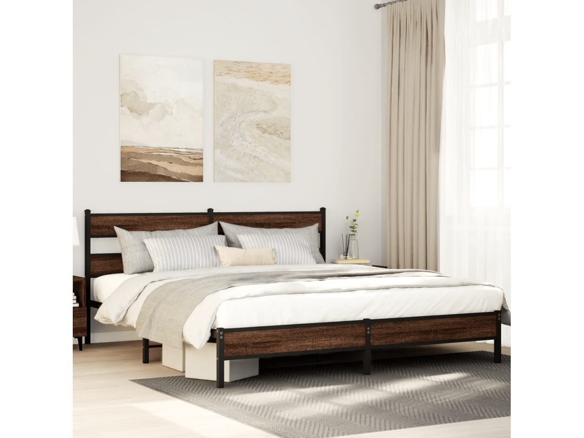 Vidaxl Estrutura Cama Sem Colchão 183x213 Cm Metal Carvalho Castanho