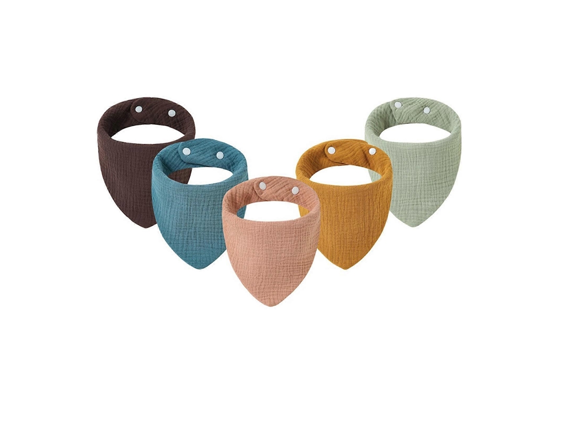 Babadores para Bebê com 5 Peças, Babadores de Musselina de Algodão com Seis Camadas, Data Ajustável, Babadores Bandana Macios e Práticos para Bebês