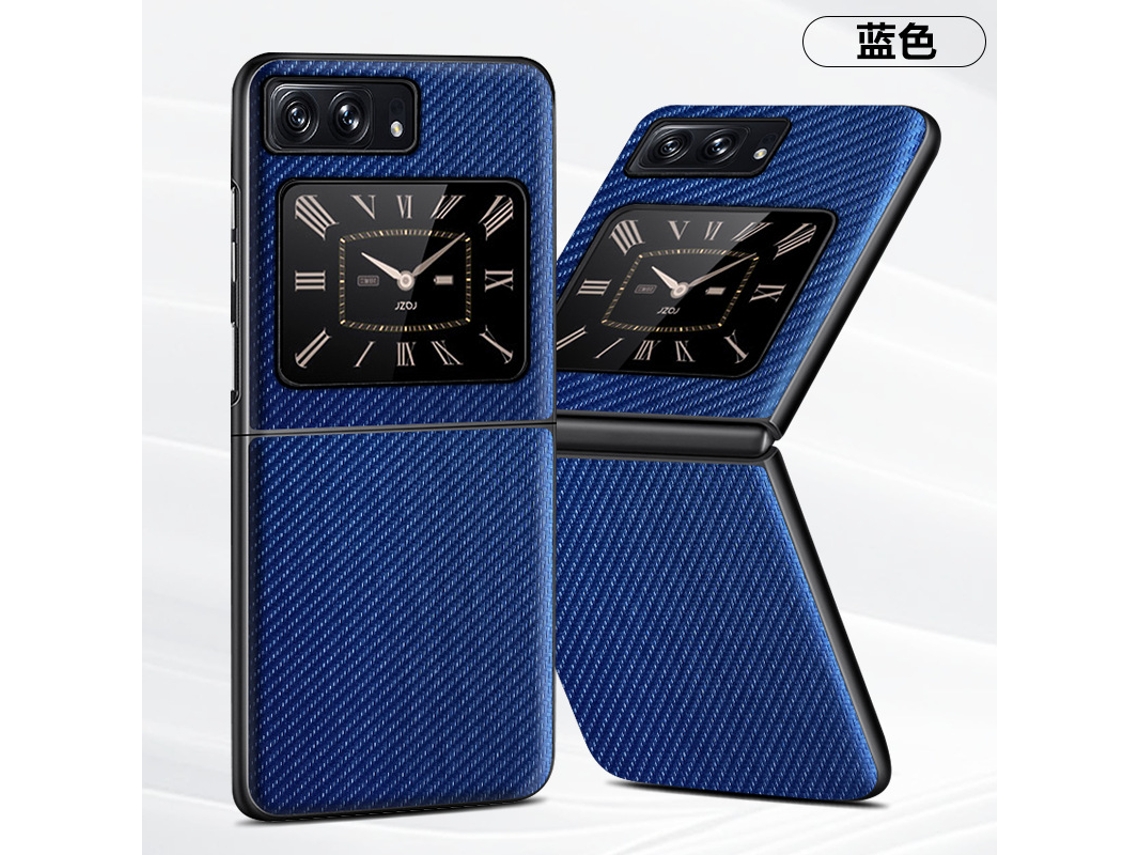 Capa De Celular Em Couro Anti-impressão Digitalfibra De Carbono Azul - Conjunto De Duas Peças Para Moto Razr 50 Ultra / Razr 2024