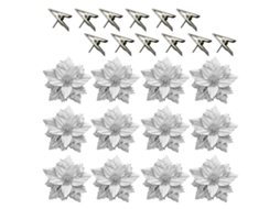 Laxiscreed Poinsettias Silver Com Clips, Conjunto De 12 Decorações De Natal De 9cm