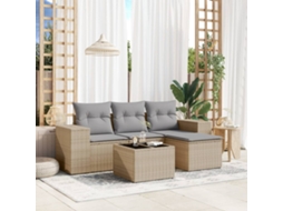 Vidaxl 5 Pcs Conjunto de Sofás P/ Jardim com Almofadões Vime Pe Bege